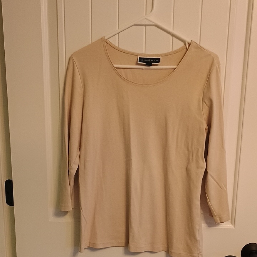 Woman's Size L Karen Scott Cream 3/4 Long Sleeve Top